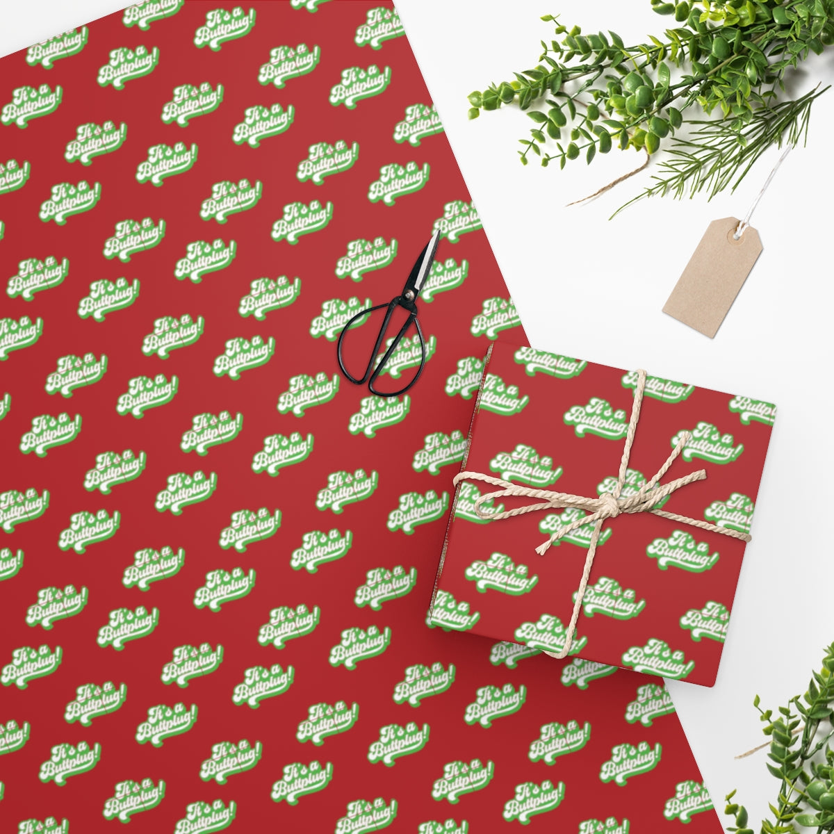 It's a Buttplug! Wrapping Paper - Red & Green