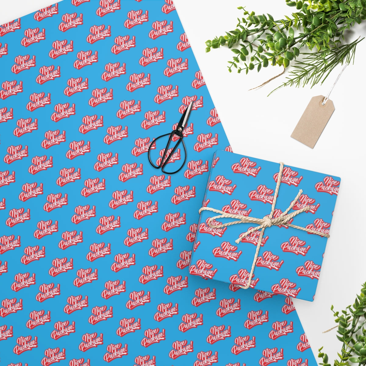 Nice Package! Wrapping Paper - Light Blue & Red