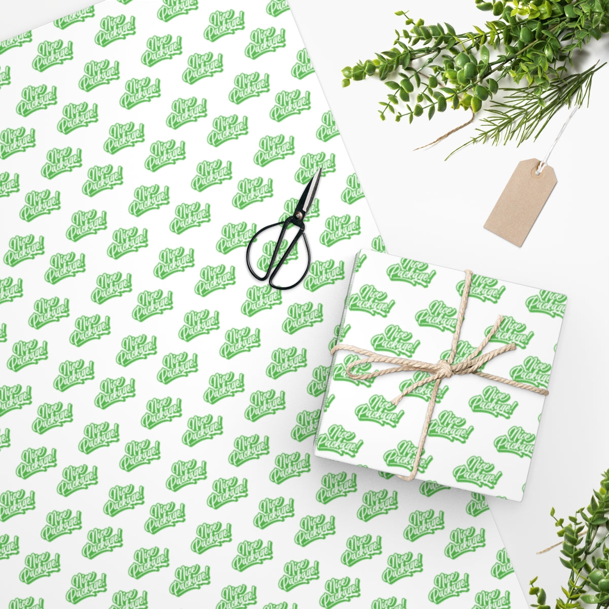 Nice Package! Wrapping Paper - White & Green