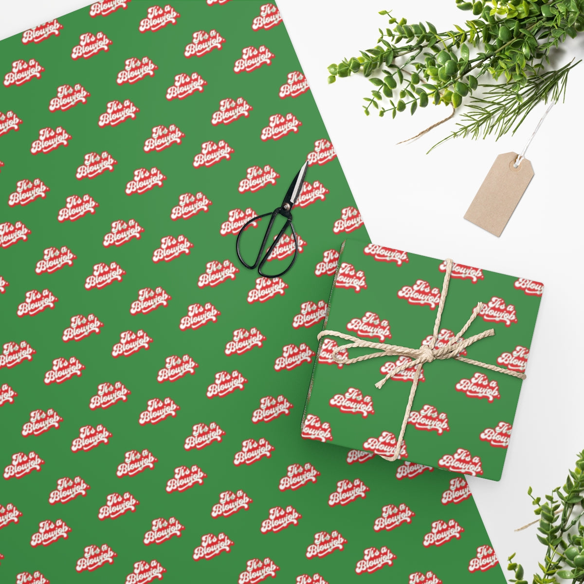 It's a Blowjob! Wrapping Paper - Green & Red