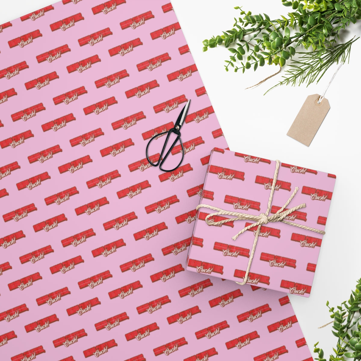 Merry Christmas, Cuck! Wrapping Paper - Pink & Red