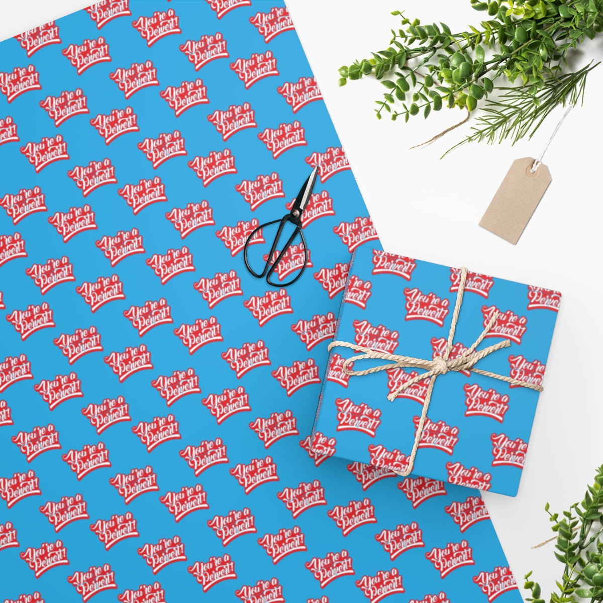 You're a Pervert! Wrapping Paper - Light Blue & Red