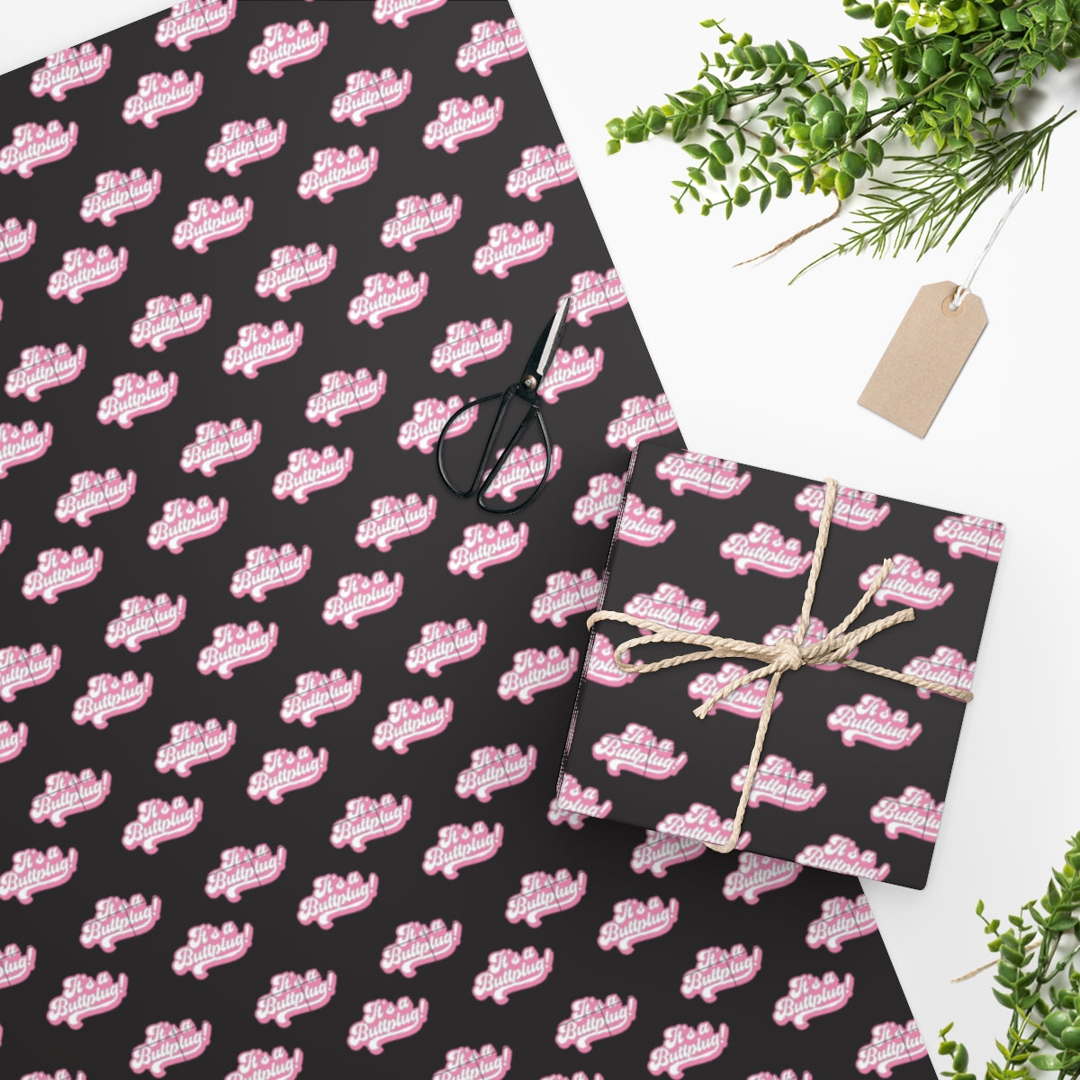 It's a Buttplug! Wrapping Paper - Black & Pink