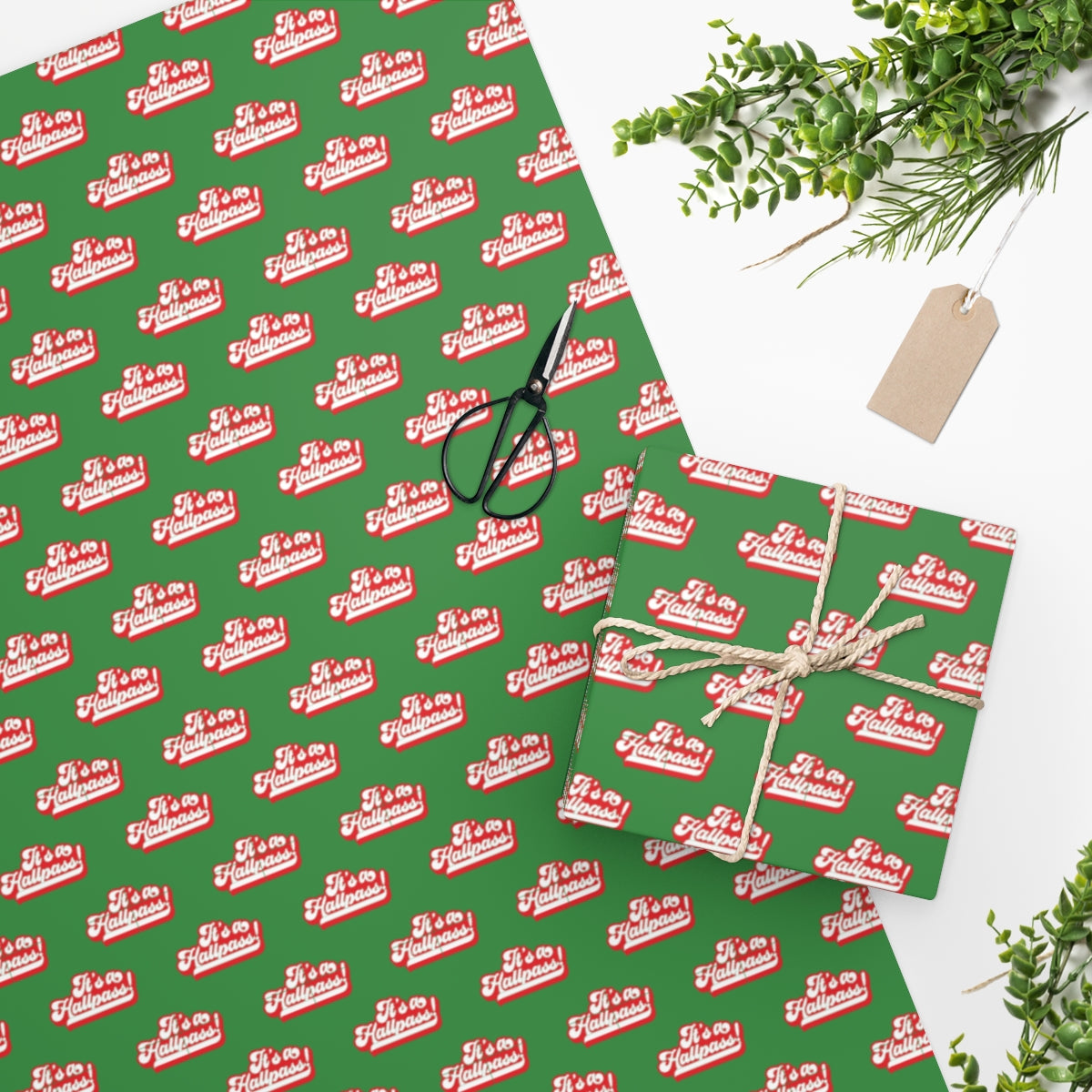 It's a Hallpass! Wrapping Paper - Green & Red