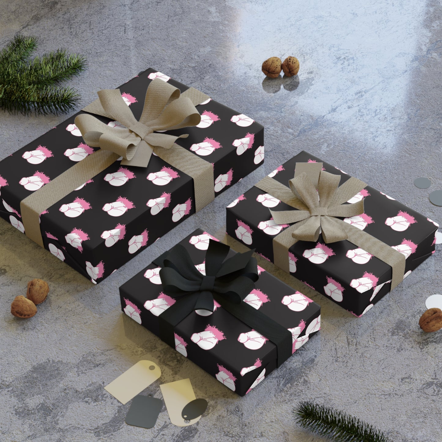 Flaccid Circumcised Penis! Wrapping Paper - Black & Pink