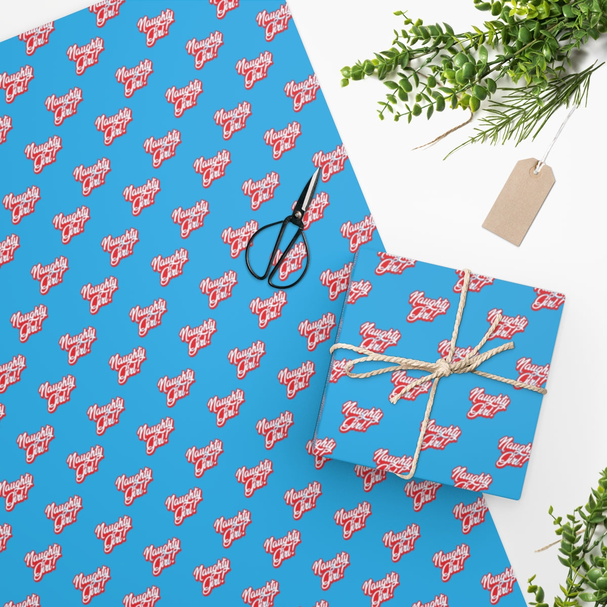 Naughty Girl! Wrapping Paper - Light Blue & Red