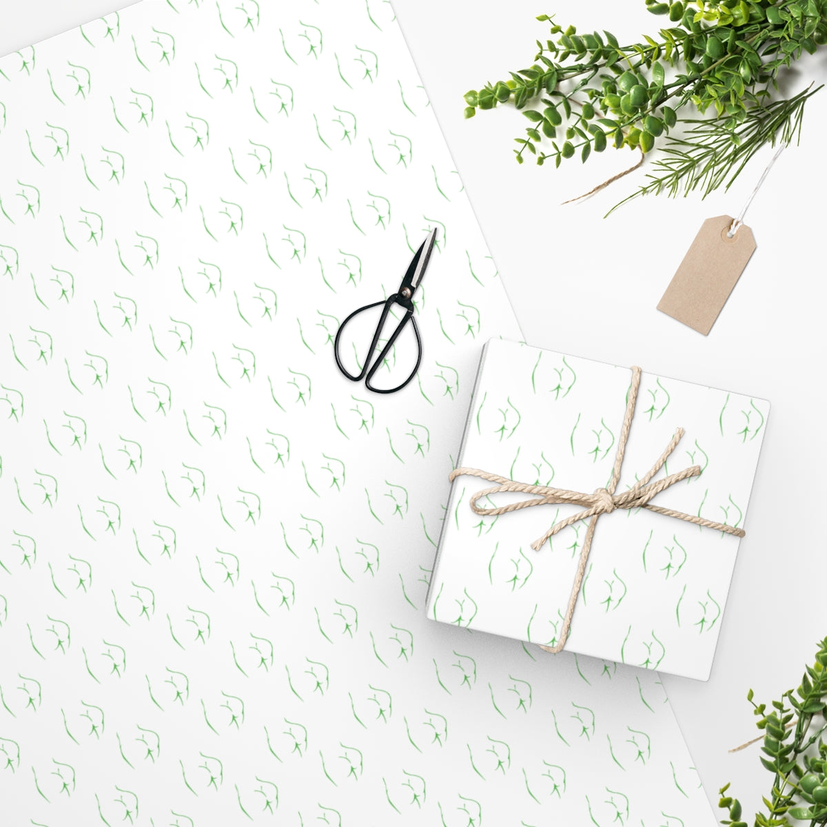 Girl's Bum Wrapping Paper - White & Green