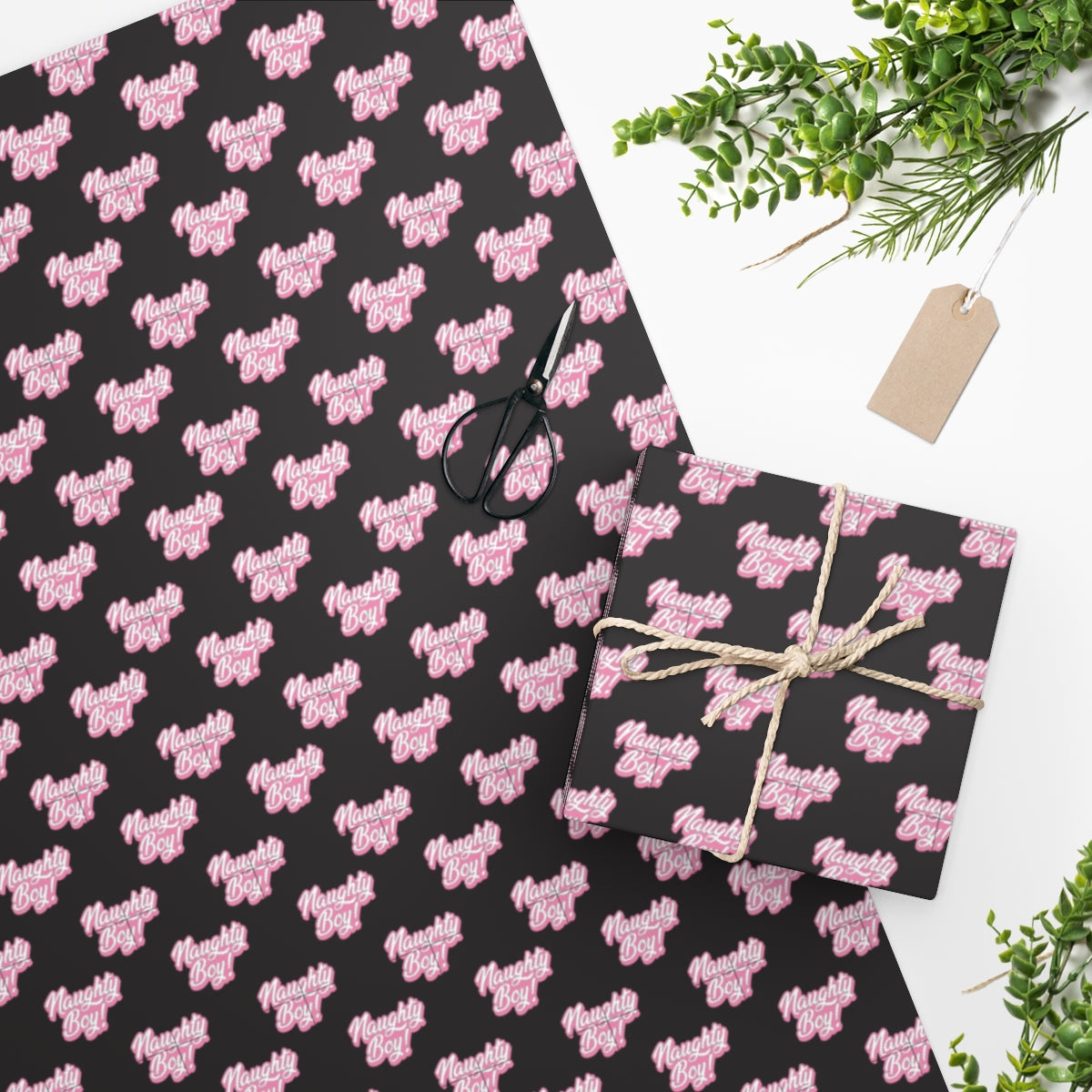 Naughty Boy! Wrapping Paper - Black & Pink