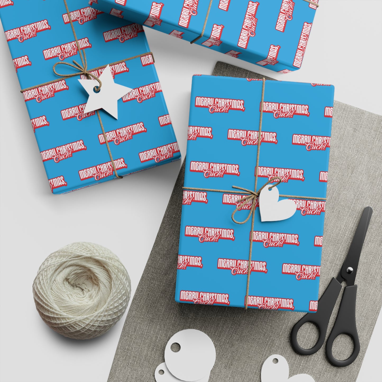 Merry Christmas, Cuck! Wrapping Paper - Light Blue & Red