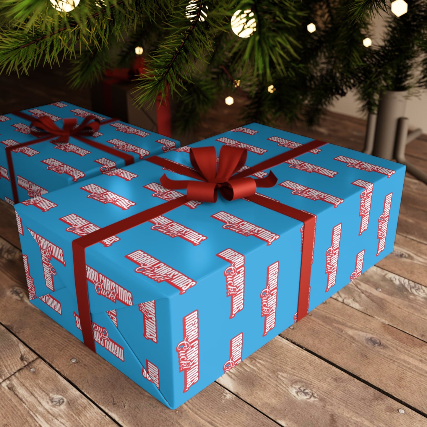 Merry Christmas, Cuck! Wrapping Paper - Light Blue & Red