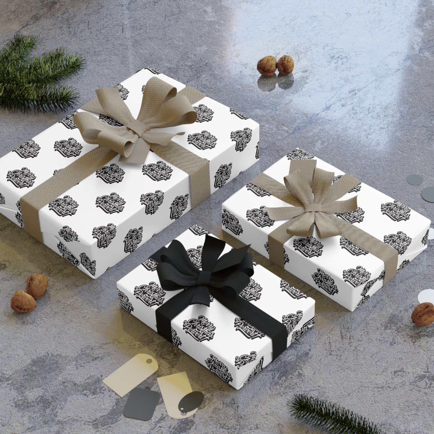 Merry Christmas Pervert! Wrapping Paper - White & Black