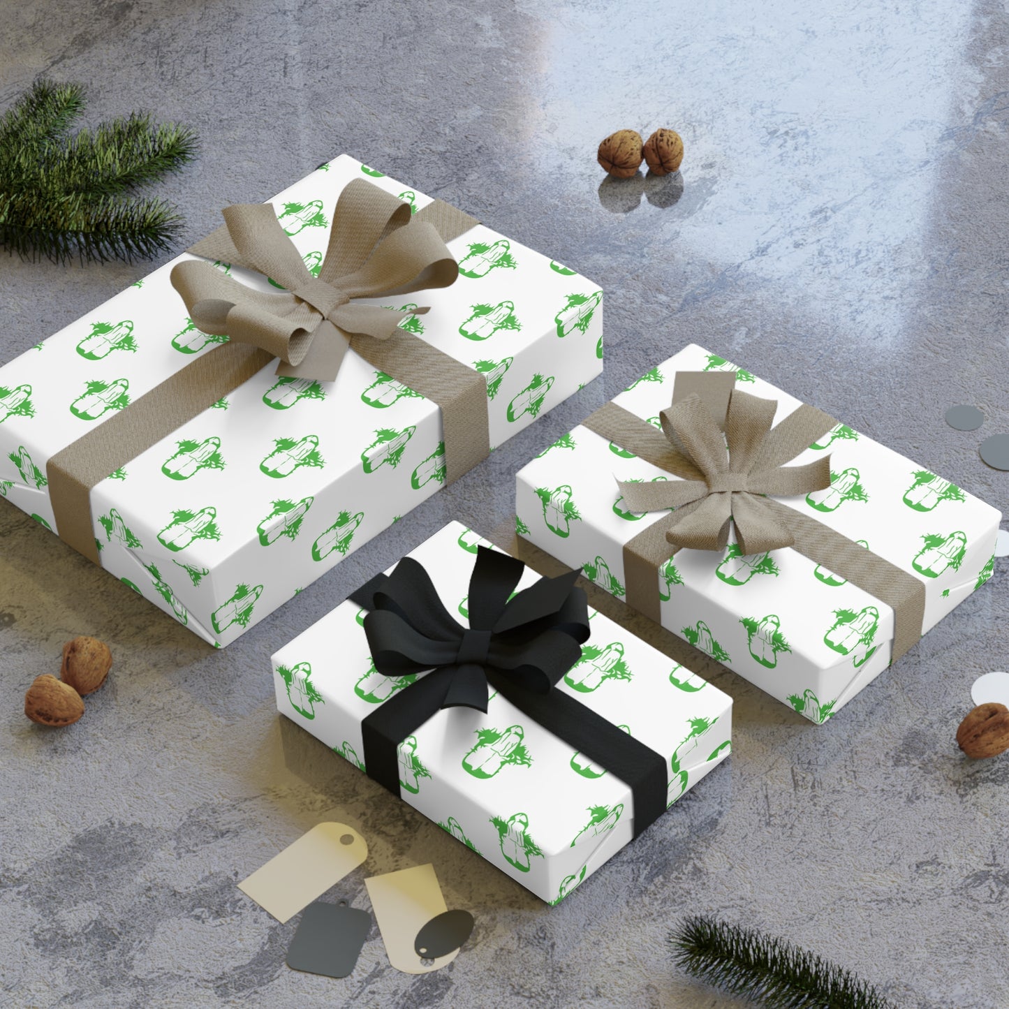 Little Boner! Wrapping Paper - White & Green