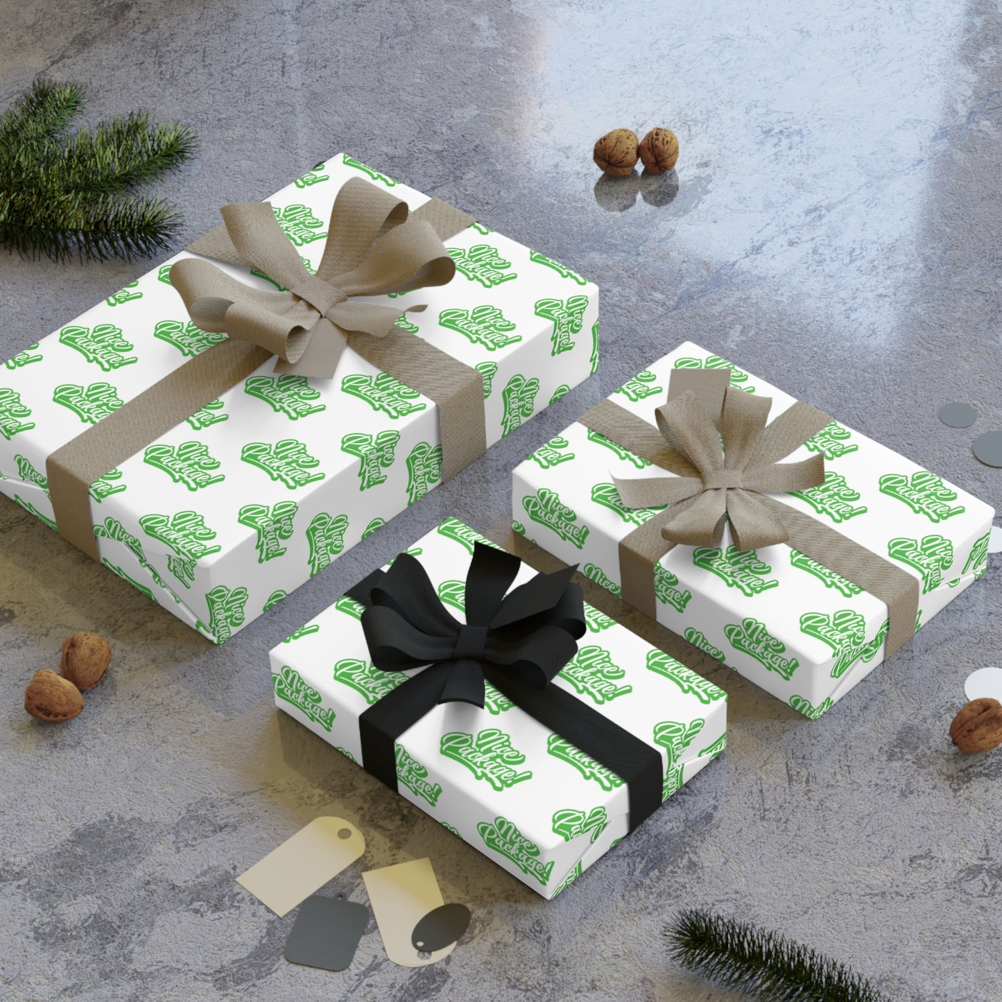 Nice Package! Wrapping Paper - White & Green